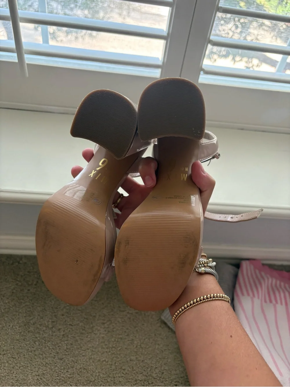Mix No. 6 Nude Pink Patent Strappy Block Heel Sandals